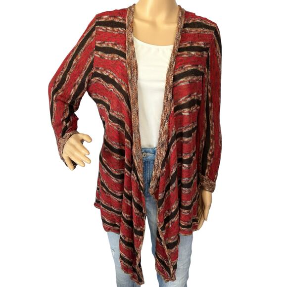 Kate Hill Sweaters - Kate Hill Linen Blend Striped Cardigan Sweater Red Open Front Size XL
